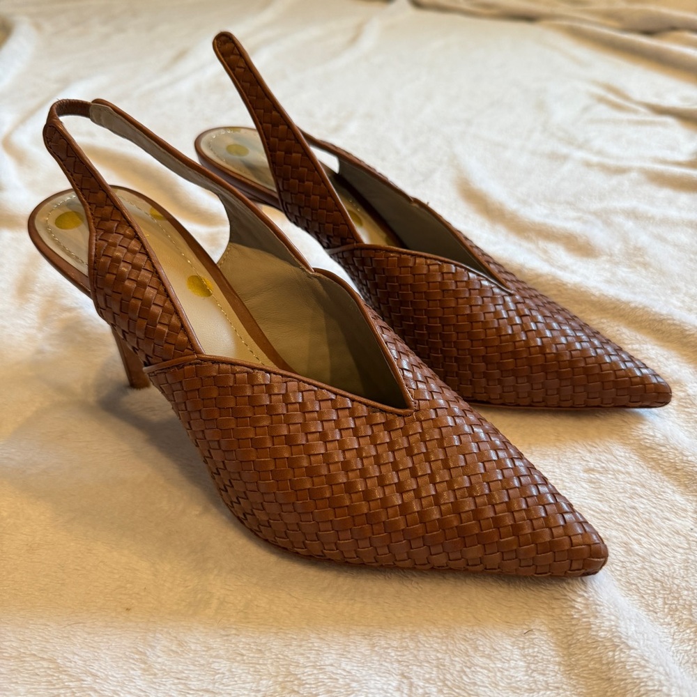 Boden Brown Woven Leather Pointed Slingback Heels - Picture 4 of 12